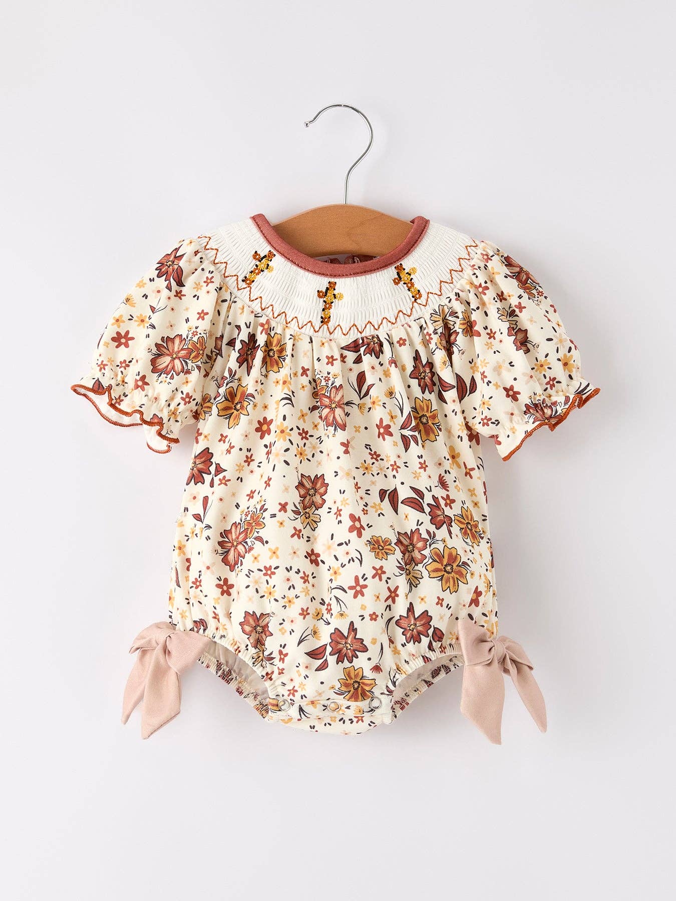 Colorful Floral Smocked Church Baby Girl Romper