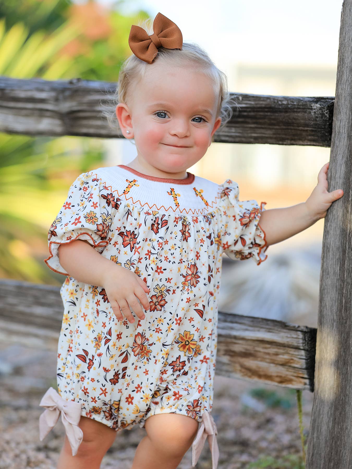 Colorful Floral Smocked Church Baby Girl Romper