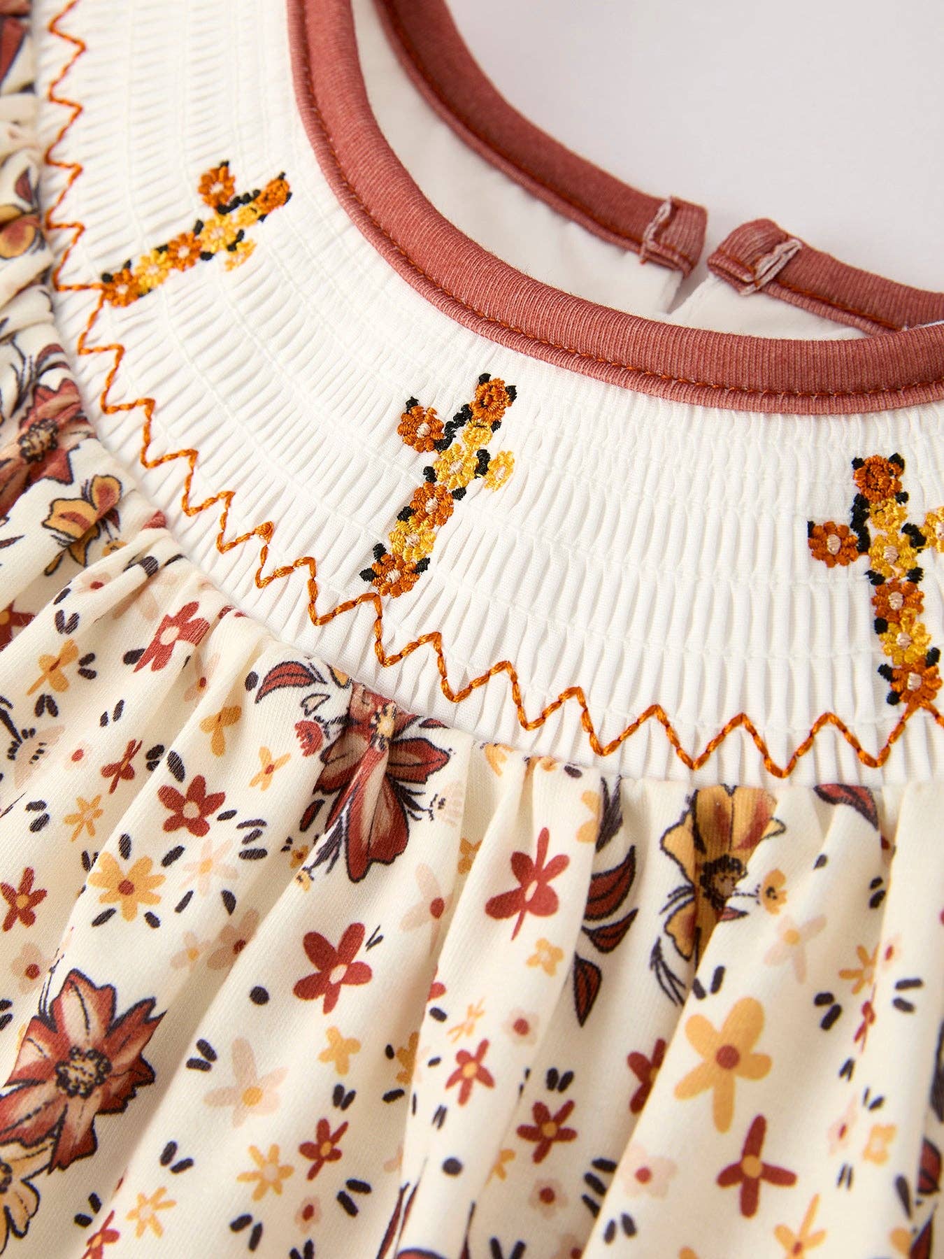 Colorful Floral Smocked Church Girl Dress