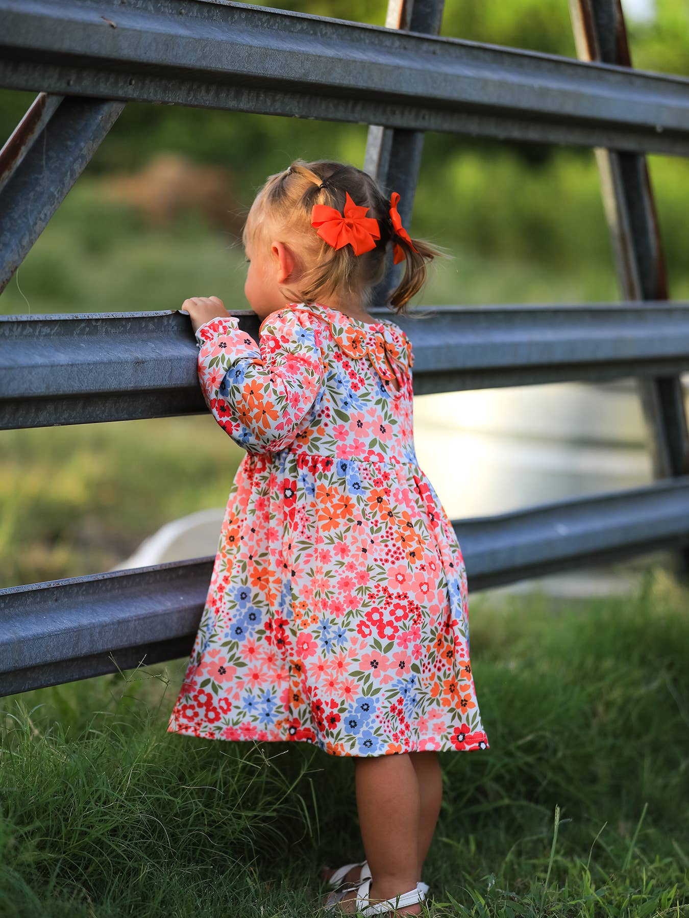 Halloween Pumpkin Bow Smock Embroidered Floral Dress