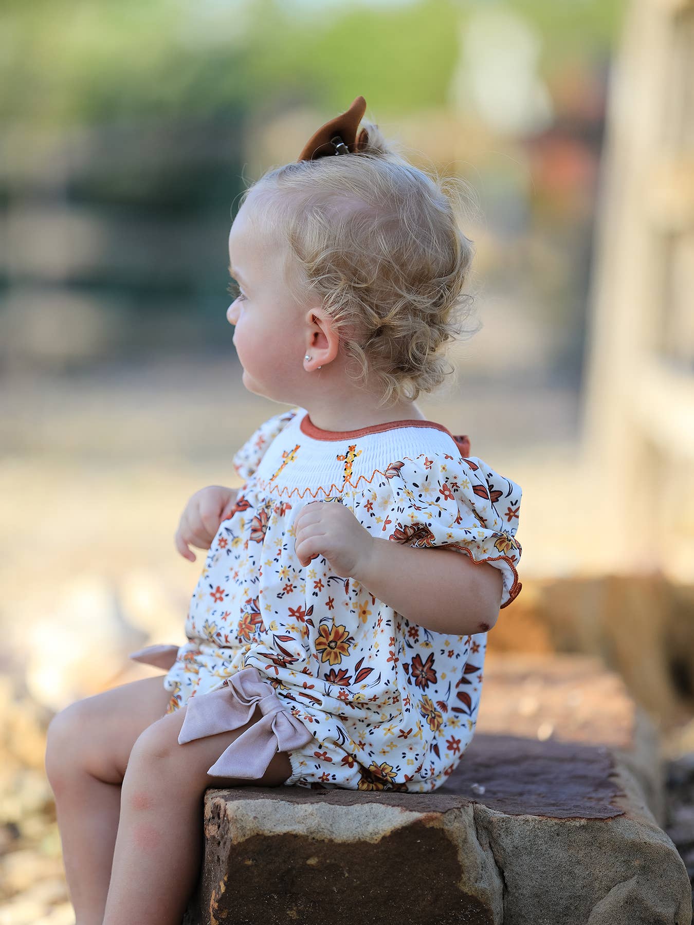Colorful Floral Smocked Church Baby Girl Romper