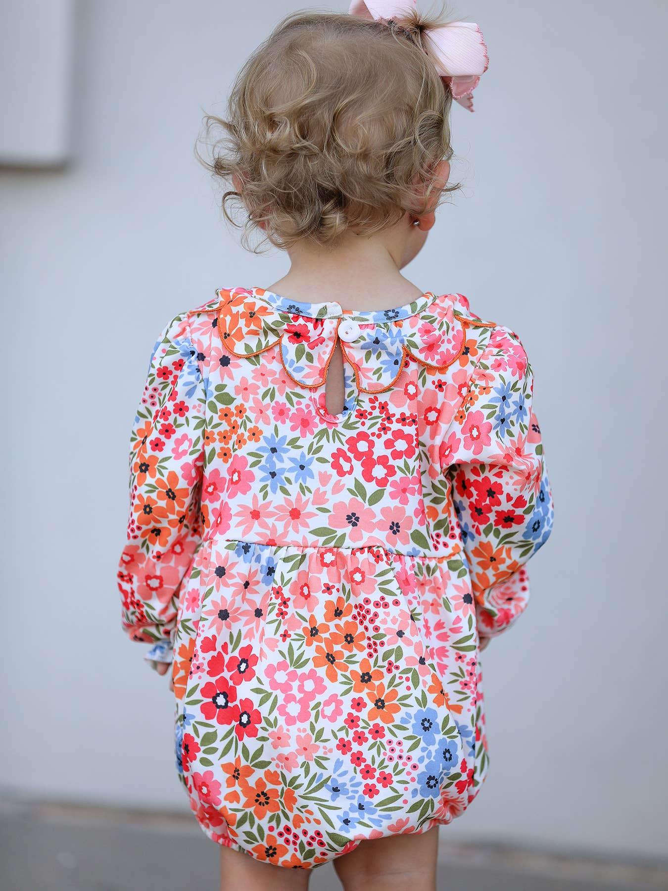 Halloween Pumpkin Bow Smock Embroidered Floral Baby Girl Romper