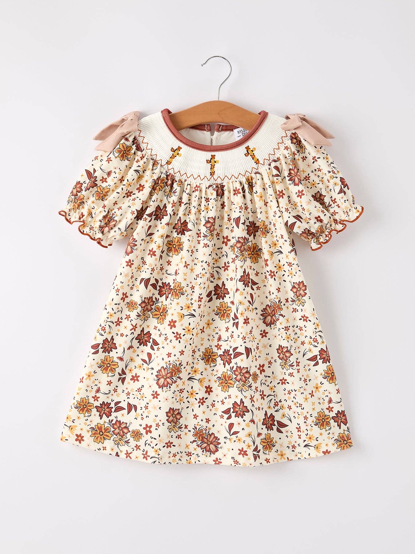 Colorful Floral Smocked Church Girl Dress