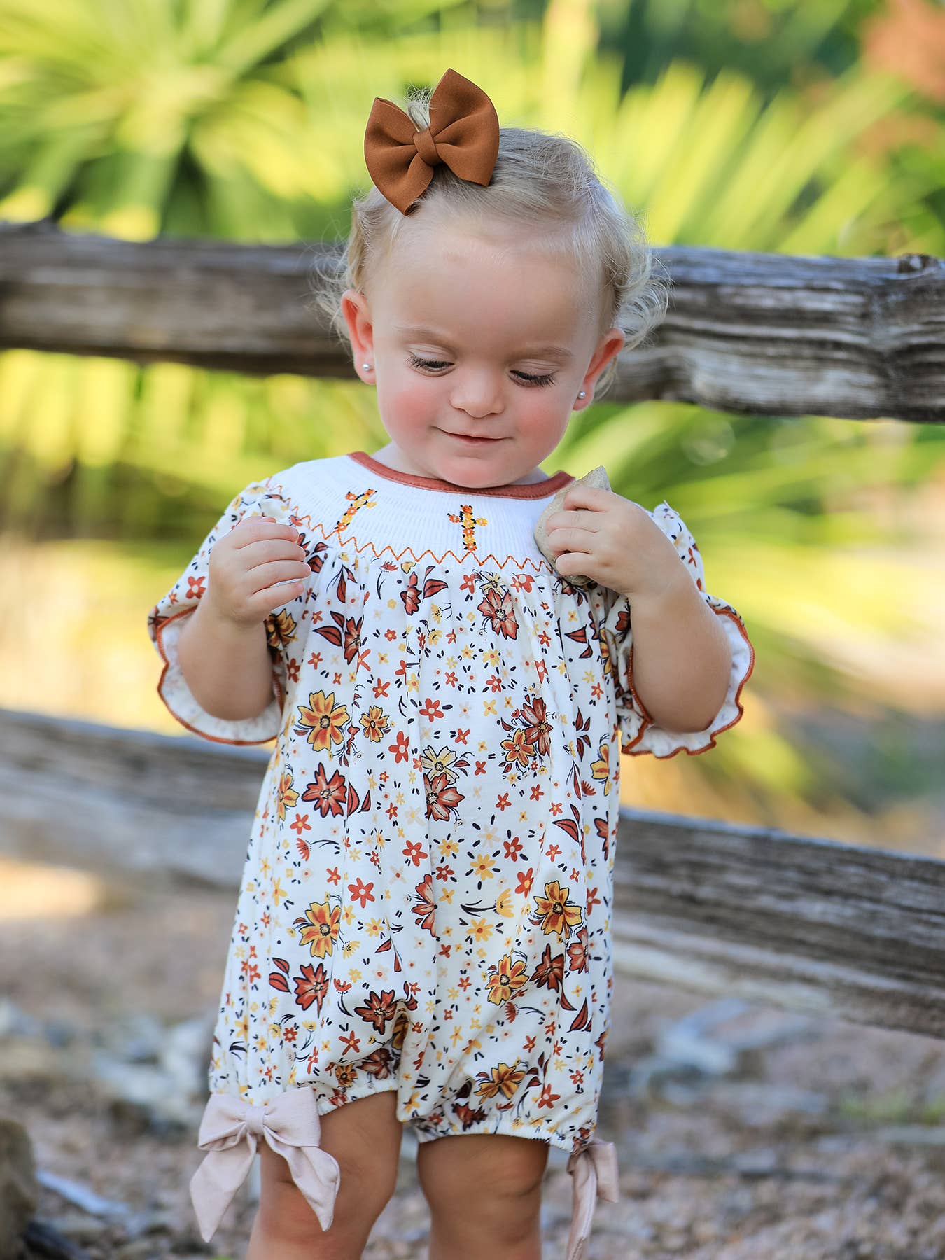 Colorful Floral Smocked Church Baby Girl Romper