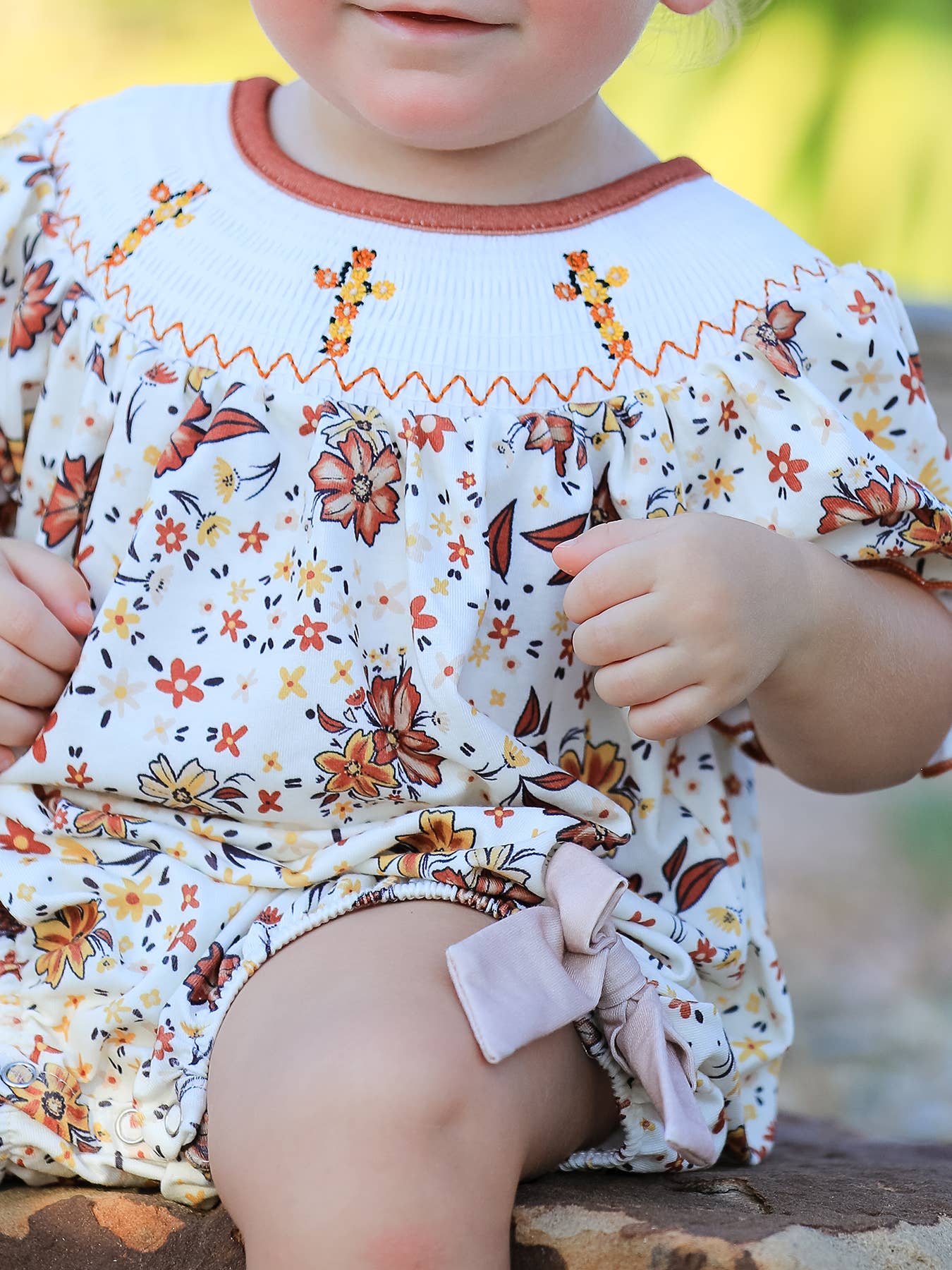 Colorful Floral Smocked Church Baby Girl Romper