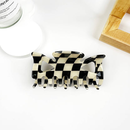 Vintage Black and White Checkerboard Grab Hair Claw Clip