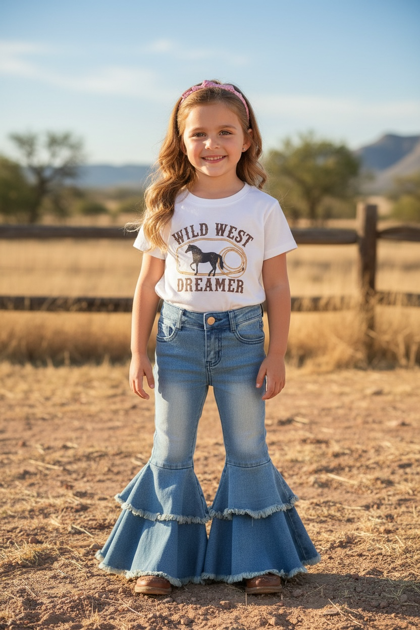 Double Bell Denim Flares - Light Wash