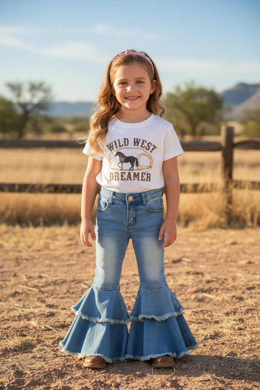 Double Bell Denim Flares - Light Wash