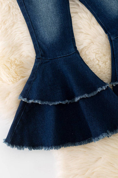 Denim Double Bell Bottoms- Dark Wash