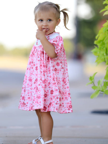 Boots Smocking Embroidered Short Sleeve Floral Dress