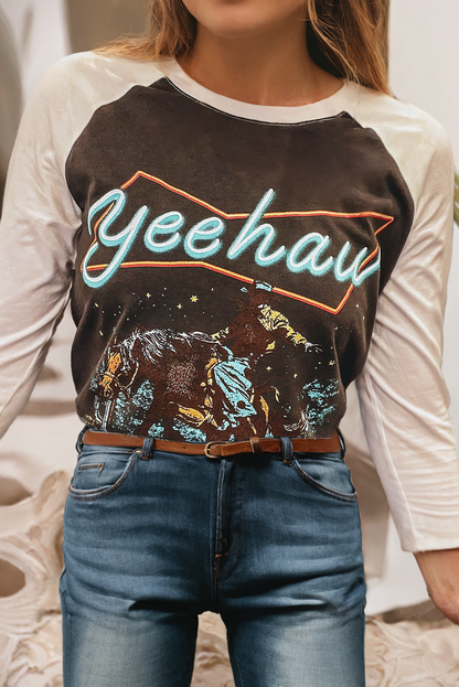 Western Yeehaw Graphic Vintage Raglan Long Sleeve Top
