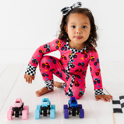 Pink Monster Truck Convertible Footie