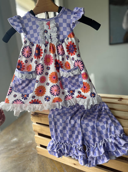 Flower Power Spring Summer Short Set - PERIWINKLE