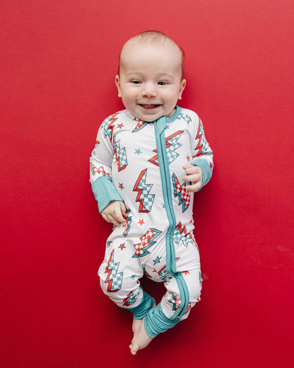 Holiday Bamboo Baby Clothes Zip Romper | Checkered Bolts