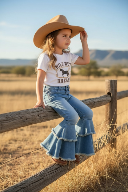 Double Bell Denim Flares - Light Wash