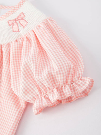 Letter Heart Bow Arrow Smocking Embroidery Girls Dress