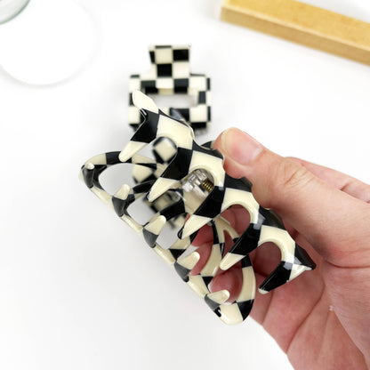 Vintage Black and White Checkerboard Grab Hair Claw Clip