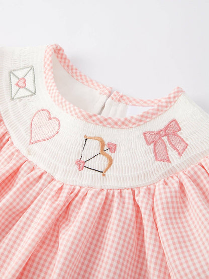Letter Heart Bow Arrow Smocking Embroidery Girls Dress