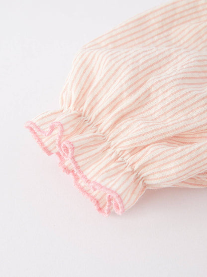 Baby Girls Letters Heart Smocking Embroidered Stripes Romper