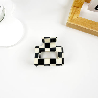 Vintage Black and White Checkerboard Grab Hair Claw Clip