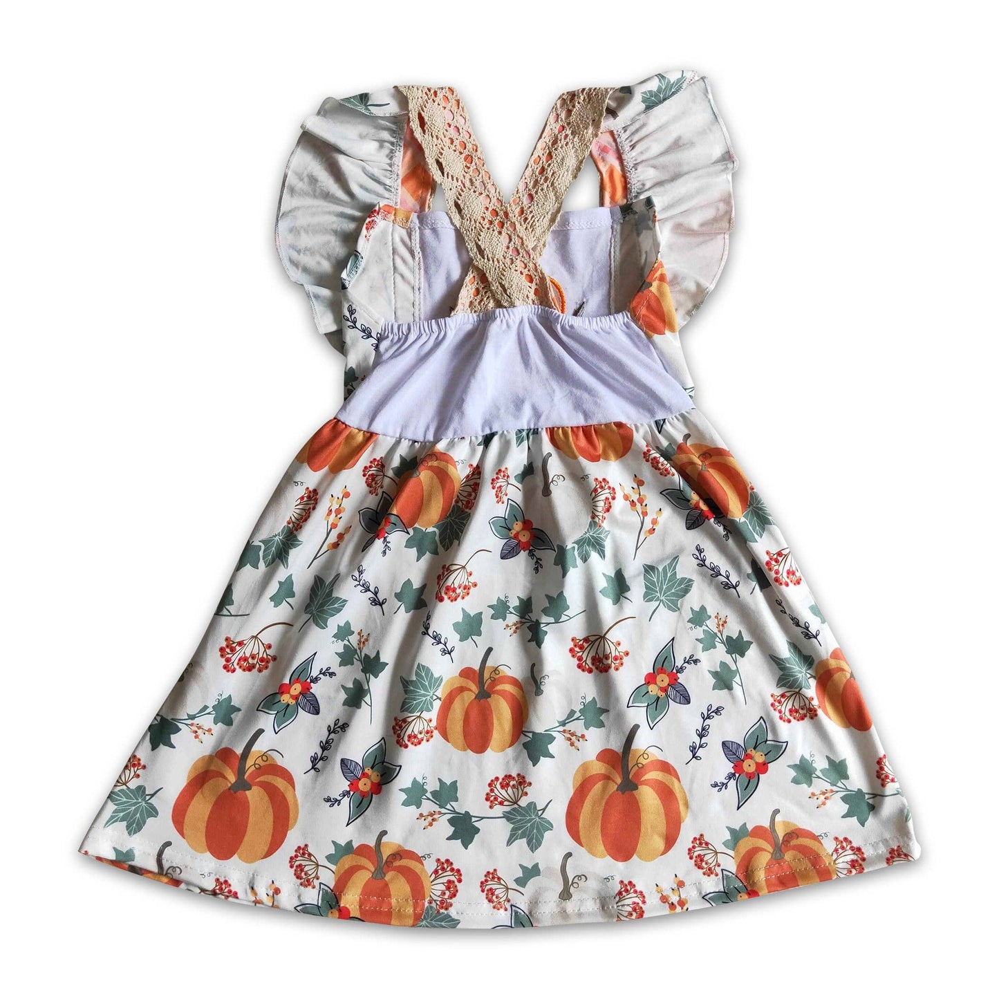 Pumpkin embroidery flutter sleeve dress