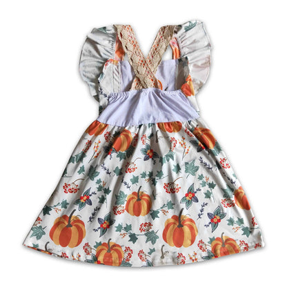 Pumpkin embroidery flutter sleeve dress