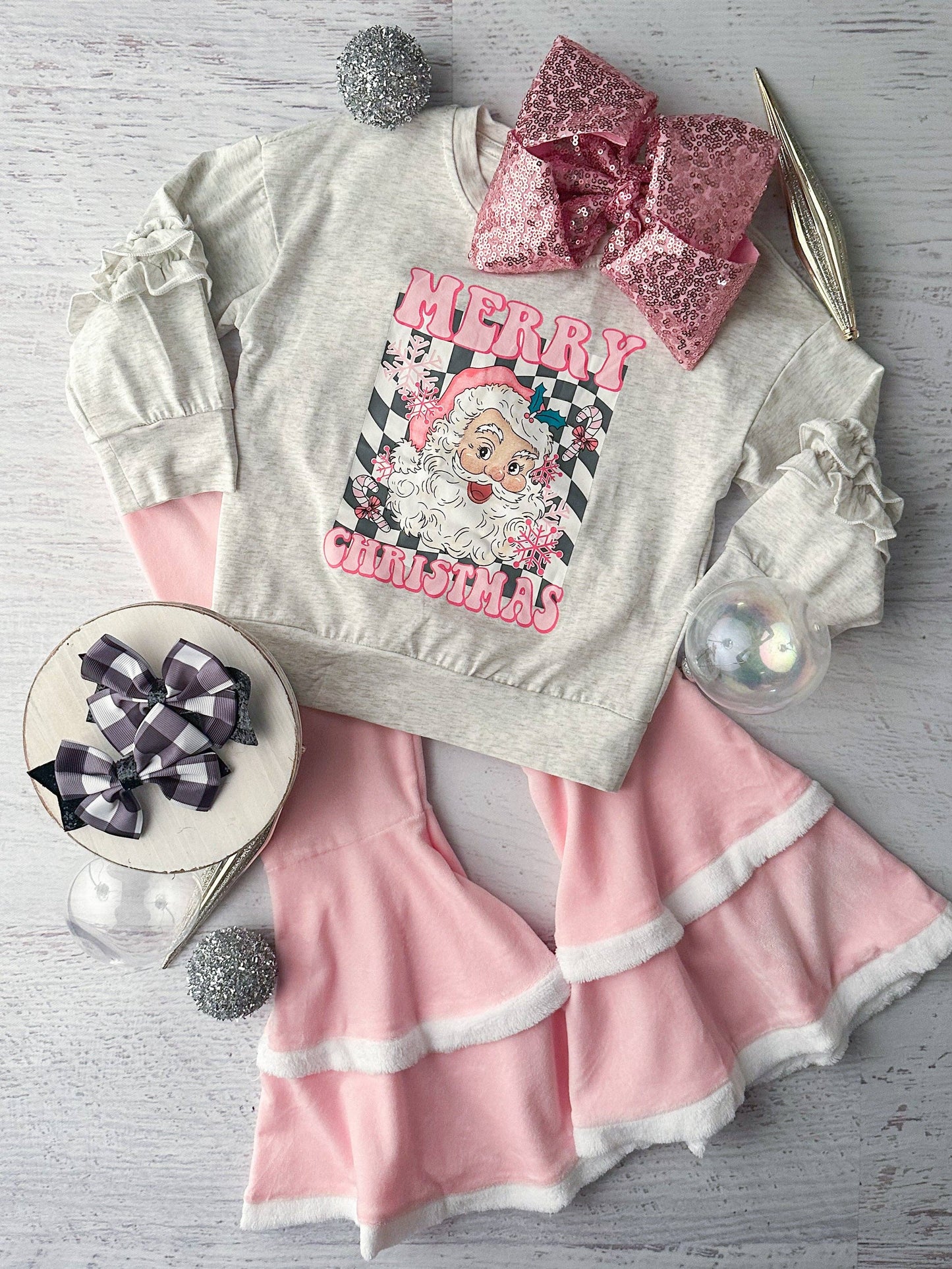 Retro Merry Christmas with Pink Bell Bottoms Set: Christmas