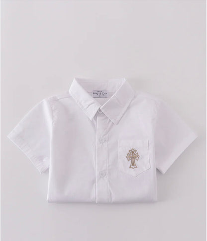 Cross Embroidery Button Down