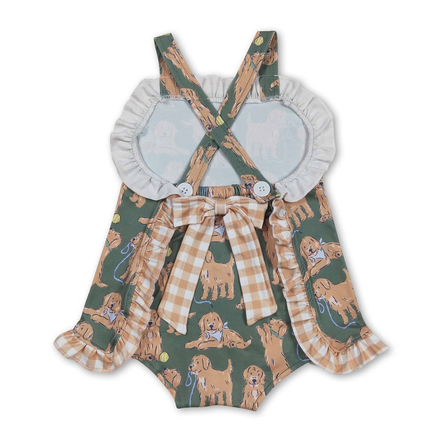 Golden Pup Gingham Bow Romper