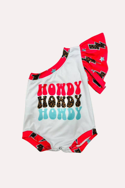 "HOWDY" one ruffle sleeve bubble romper
