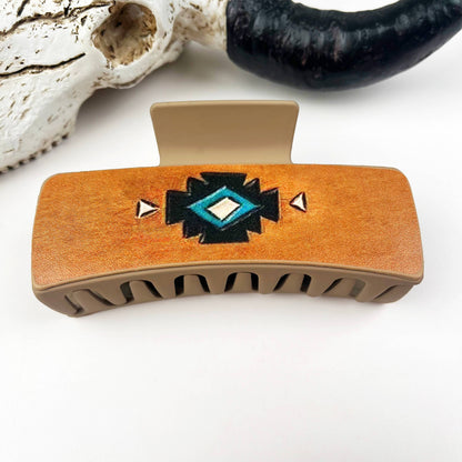 Western cowboy vintage leather hair claw clip