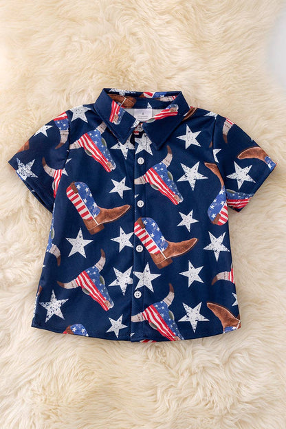 Red, White, Bull button up!