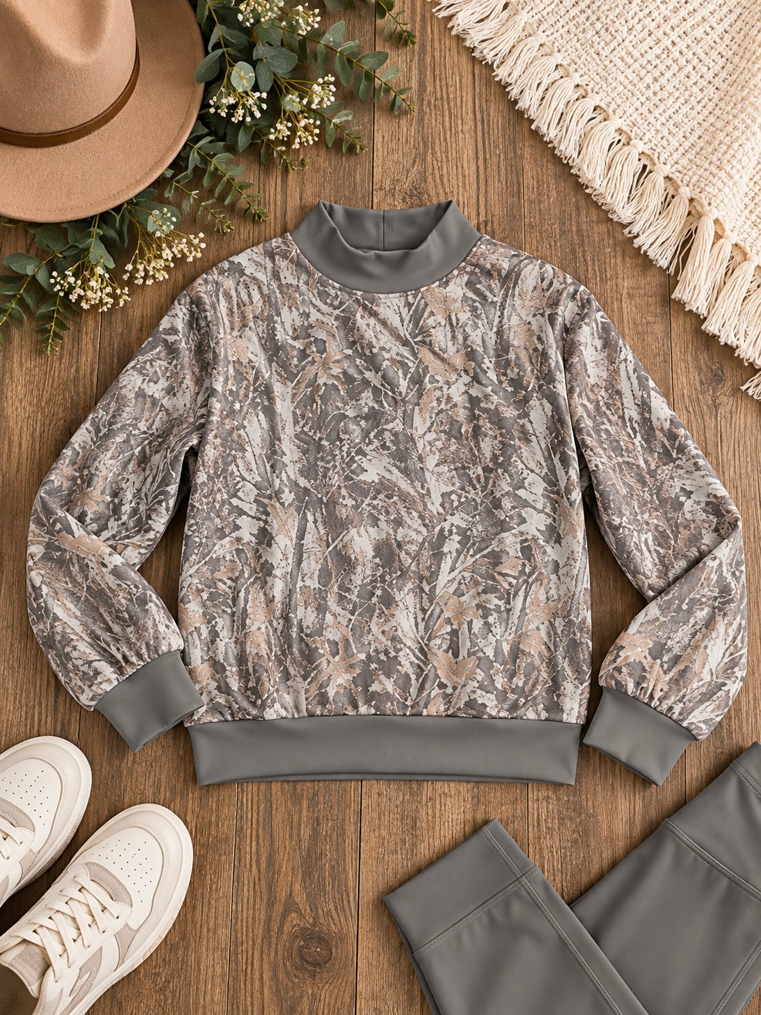 Bark Camo Mock Neck