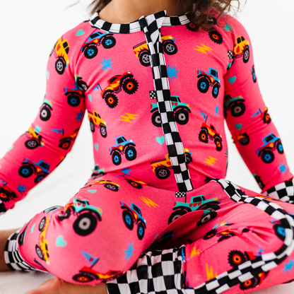 Pink Monster Truck Convertible Footie