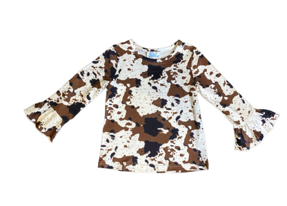 Brown Cowprint Bell Sleeve