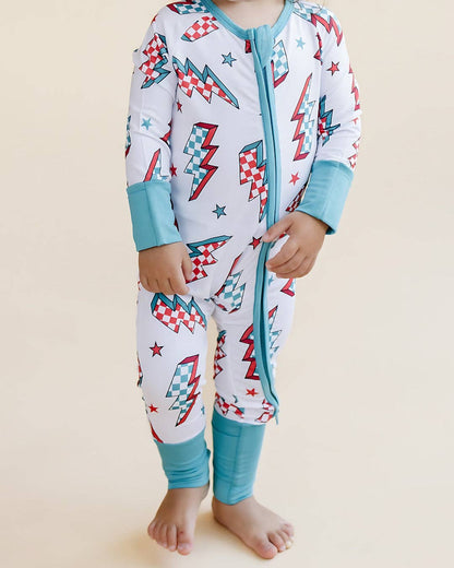 Holiday Bamboo Baby Clothes Zip Romper | Checkered Bolts