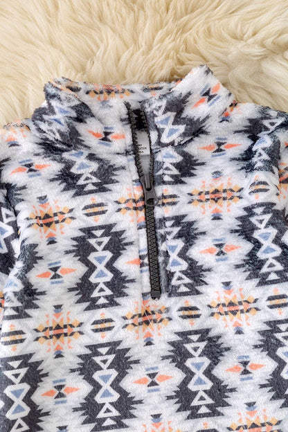 White & Gray Aztec Pullover