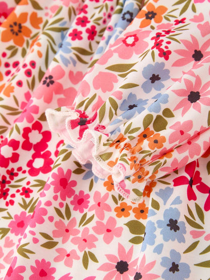 Halloween Pumpkin Bow Smock Embroidered Floral Dress