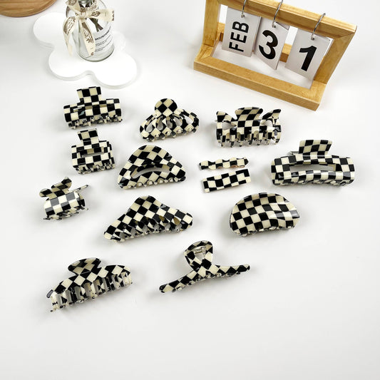 Vintage Black and White Checkerboard Grab Hair Claw Clip