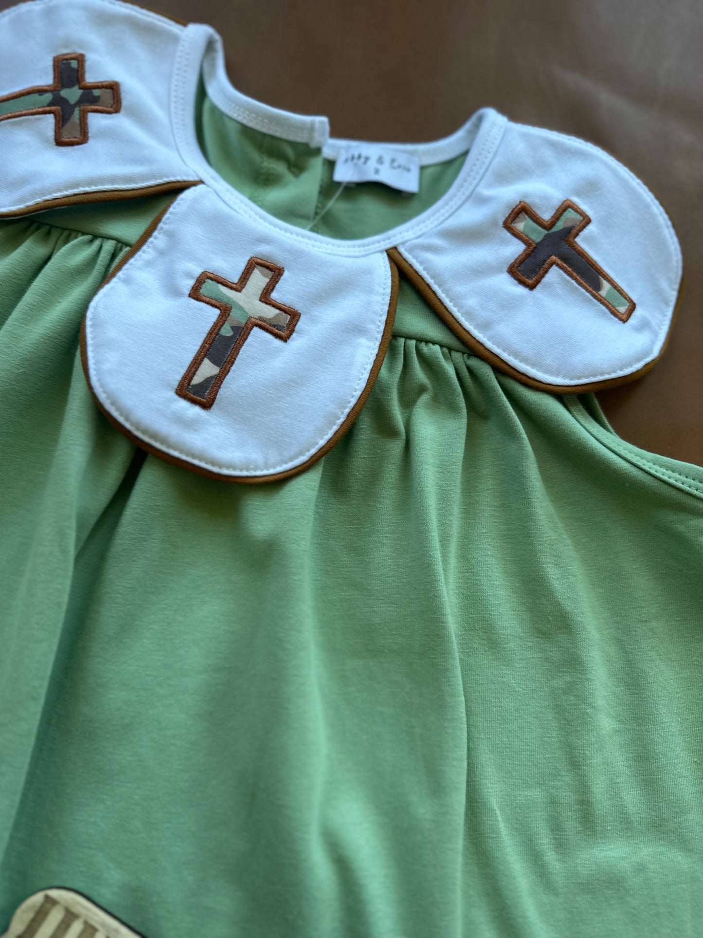 camoflage cross applique dress