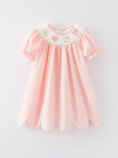 Letter Heart Bow Arrow Smocking Embroidery Girls Dress