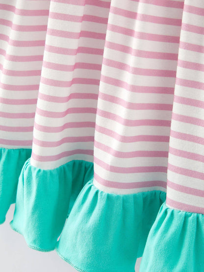 Valentine's Day Ruffle Stripe Smocking Embroidered Dress