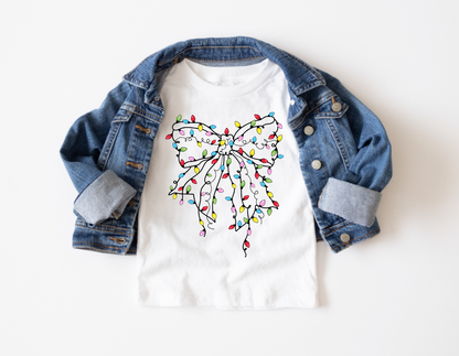 Christmas Bow with Lights Girls Tee Shirt