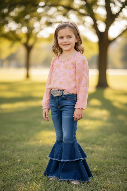 Denim Double Bell Bottoms- Dark Wash