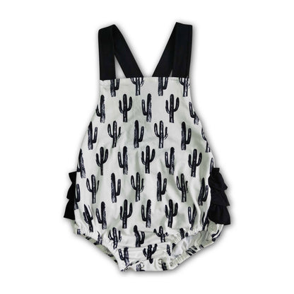 Cactus Ruffle Romper- Black & White