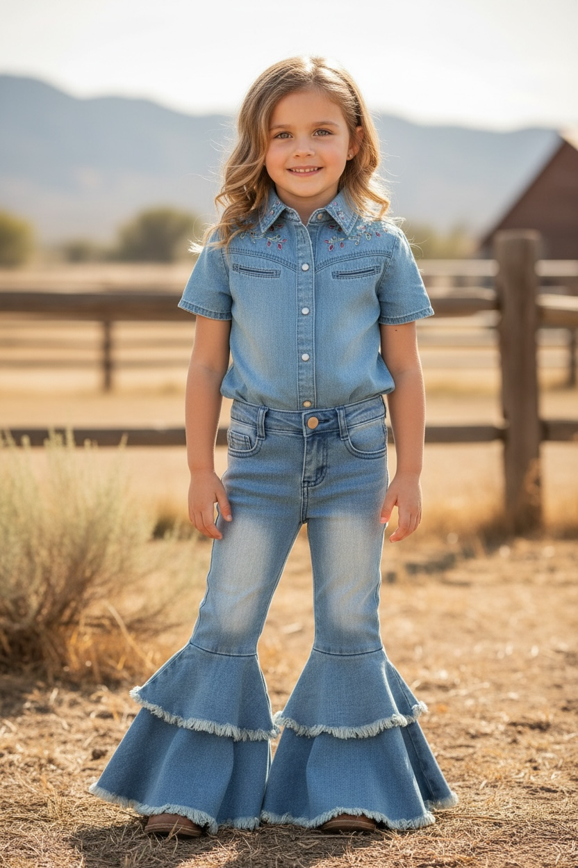 Double Bell Denim Flares - Light Wash