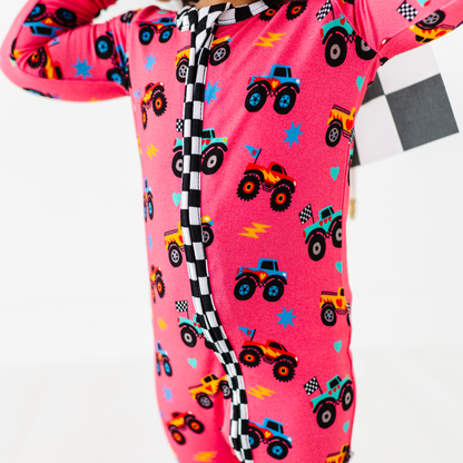 Pink Monster Truck Convertible Footie