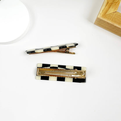 Vintage Black and White Checkerboard Grab Hair Claw Clip