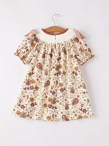 Colorful Floral Smocked Church Girl Dress