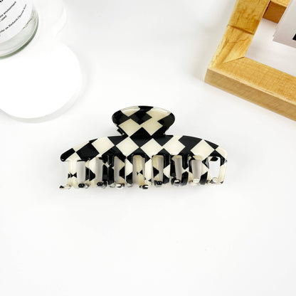 Vintage Black and White Checkerboard Grab Hair Claw Clip